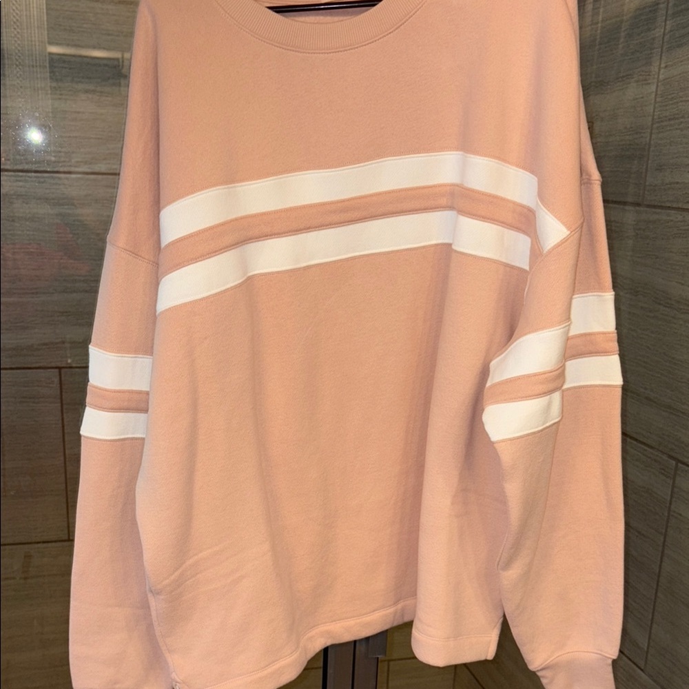Pink and White Striped Sweatshirt